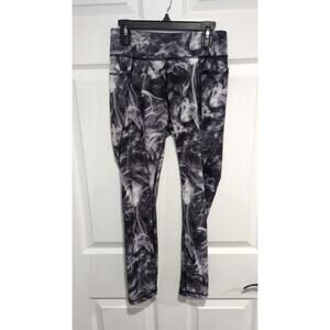 Tex Gear Large 10/12 Athletic Leggings w/ Pockets Black White Gray Smoke Design